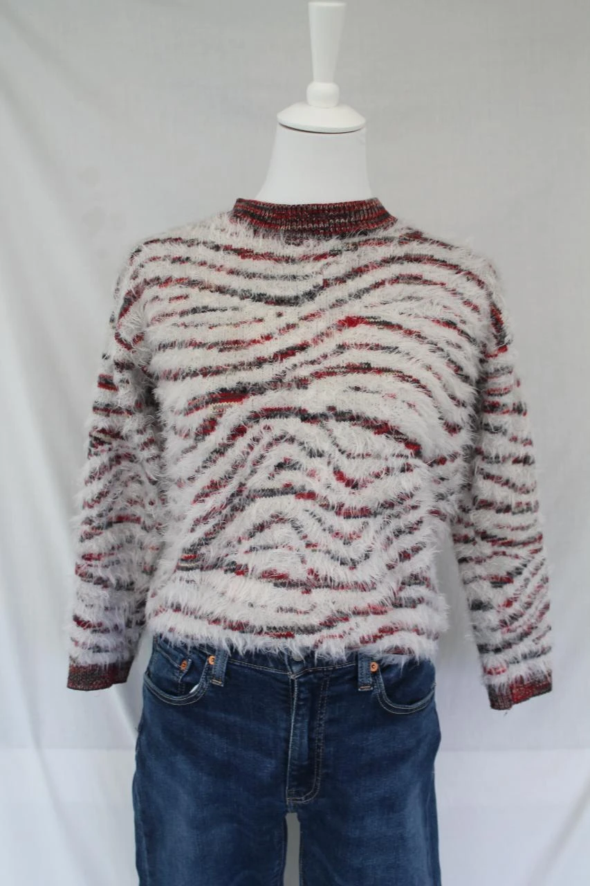 Joli pull doux Care of You taille S/m zèbre rouge et blanc